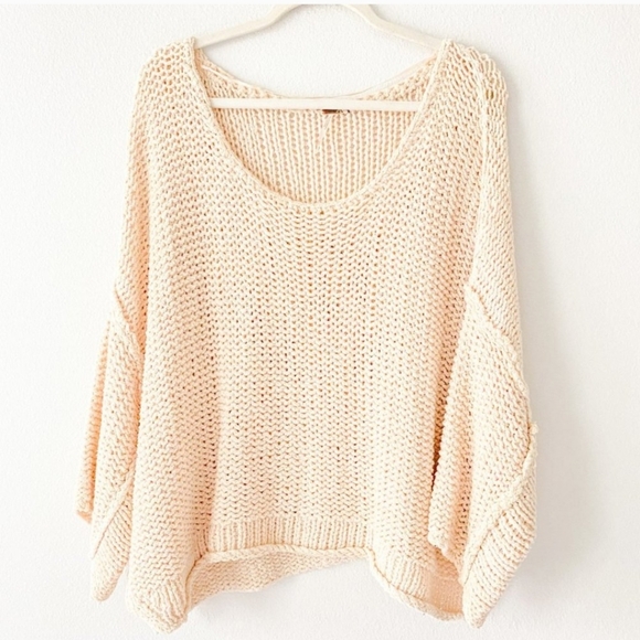 🆕 Free People Halo Pullover Sweater Sand Chunky Knit Size L - Picture 3 of 11